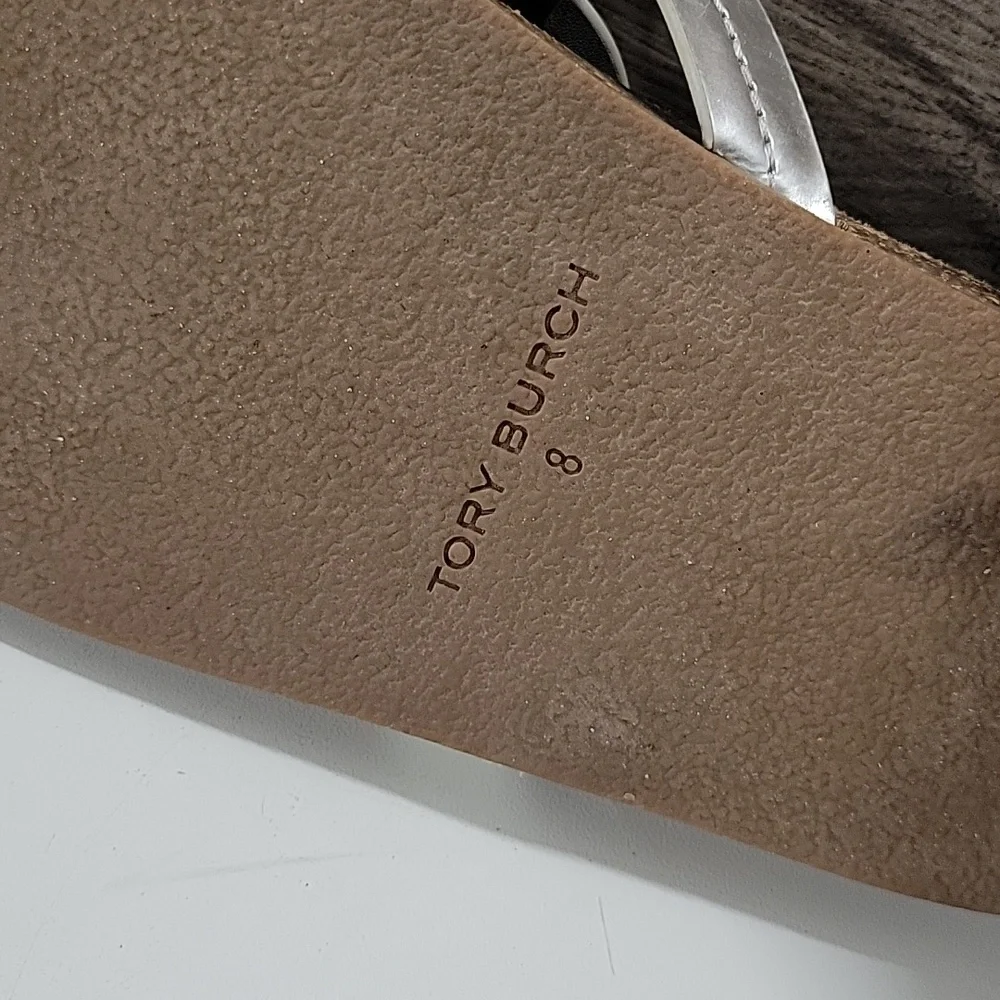 Tory Burch Silver Logo Thong Sandals Sz 8